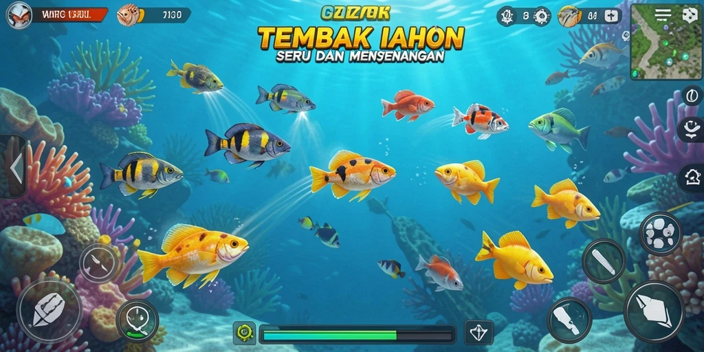 Tampilan gameplay 8ZK dengan beberapa ikan berwarna-warni.