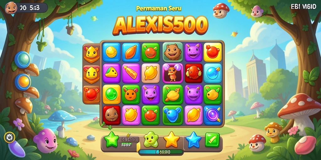 Tangkapan layar ALEXIS500 menunjukkan momen seru dalam permainan Match-3.