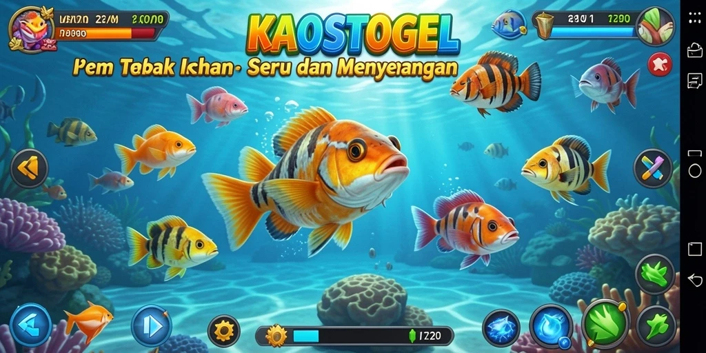 Screenshot KAOSTOGEL menampilkan gameplay seru Tembak Ikan.