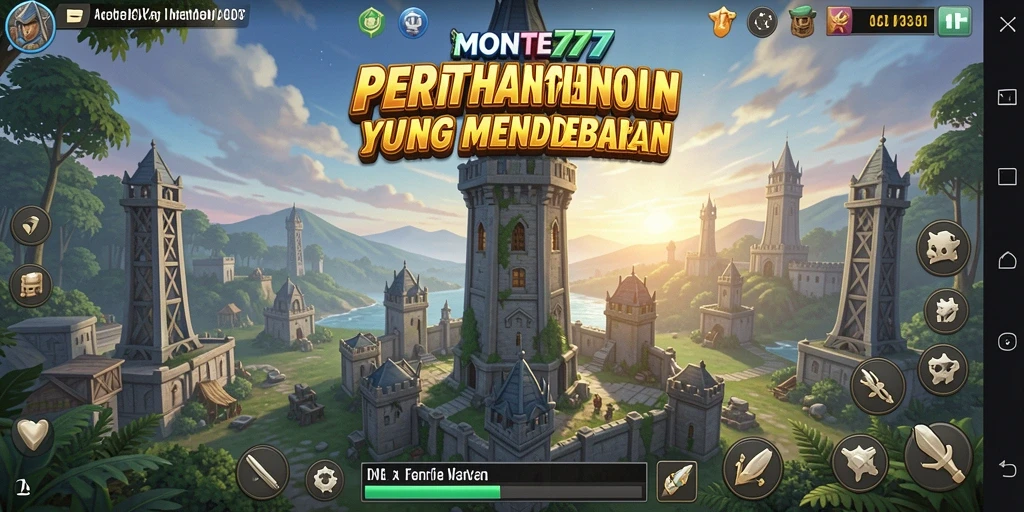 Tangkapan layar gameplay MONTE77 yang menunjukkan aksi pertahanan menara.