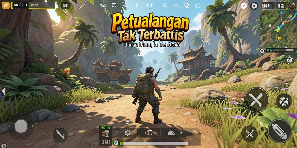 Screenshot gameplay yang menampilkan petualangan di dunia terbuka.