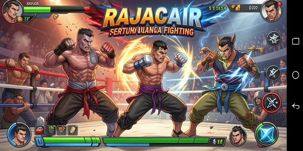 Tampilan gameplay mendebarkan dalam RAJACAIR dengan aksi pertarungan yang dinamis.