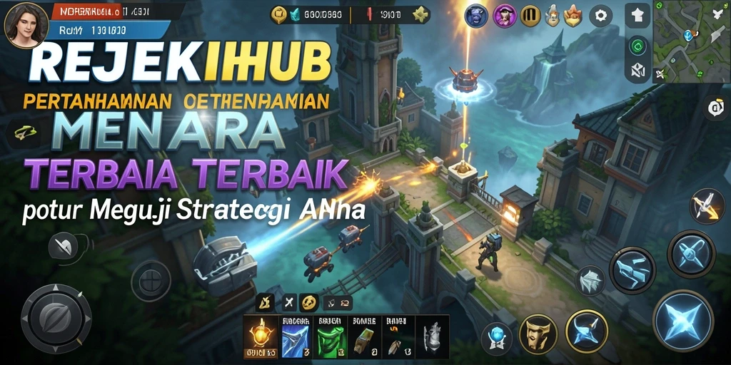 Screenshot menunjukkan aksi seru bermain REJEKIHUB dengan pertahanan menara.