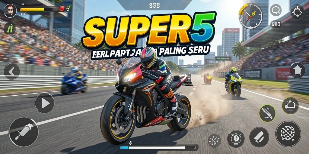 Gameplay seru balapan motor di SUPER5 dengan grafik realistis.