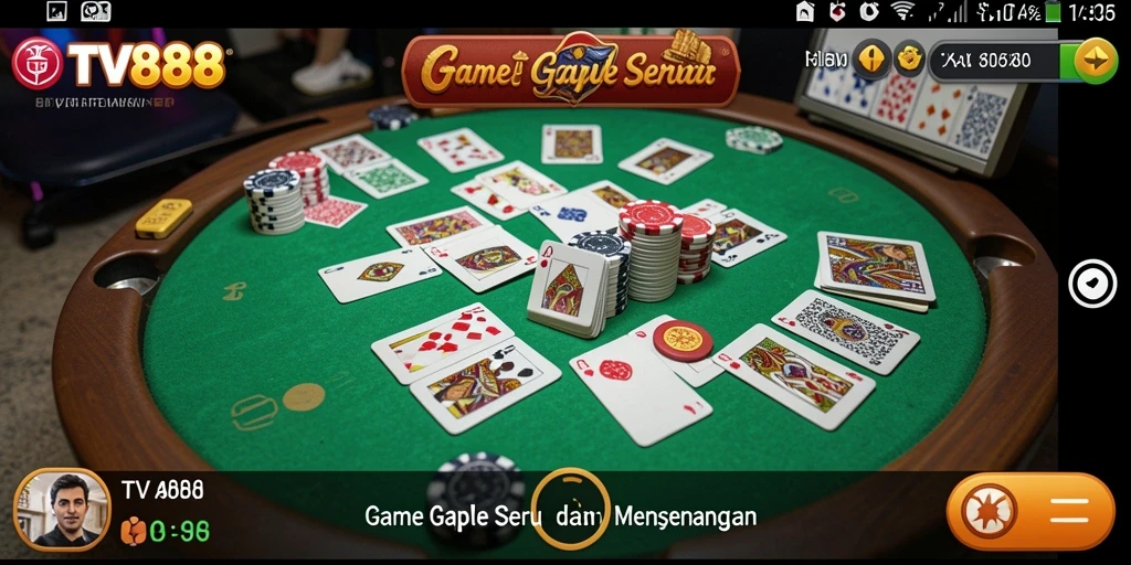 Screenshot utama TV888 menampilkan gameplay Gaple yang seru dan interaktif.