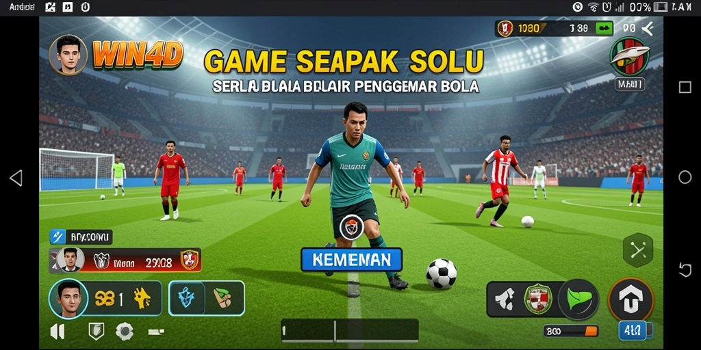 Tangkapan layar gameplay <strong>WIN4D</strong> menunjukkan aksi sepak bola yang mendebarkan.